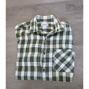Carharrt Flannel Button Up Shirt Mens Medium Green Gray Cotton